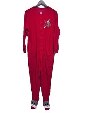 NICK & NORA Sock Monkey One Piece Pajamas Sleepwear Footed Adult large Full Zip